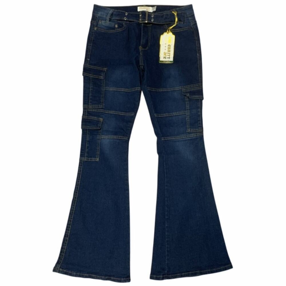 Celebrity Ace Jeans Y2K Low Rise Cargo Flare Belted Stretch NWT Size 13/31